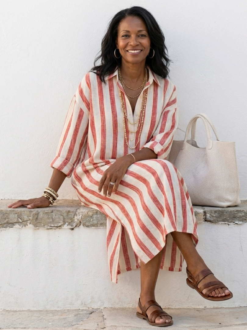 Women's Striped Maxi Dress | Long Sleeve & Relaxed Fit