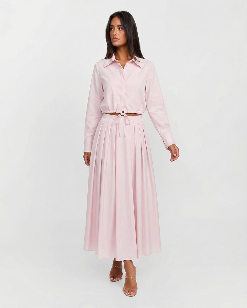 Women's Summer Co ord Set | Cropped Shirt Pleated Skirt