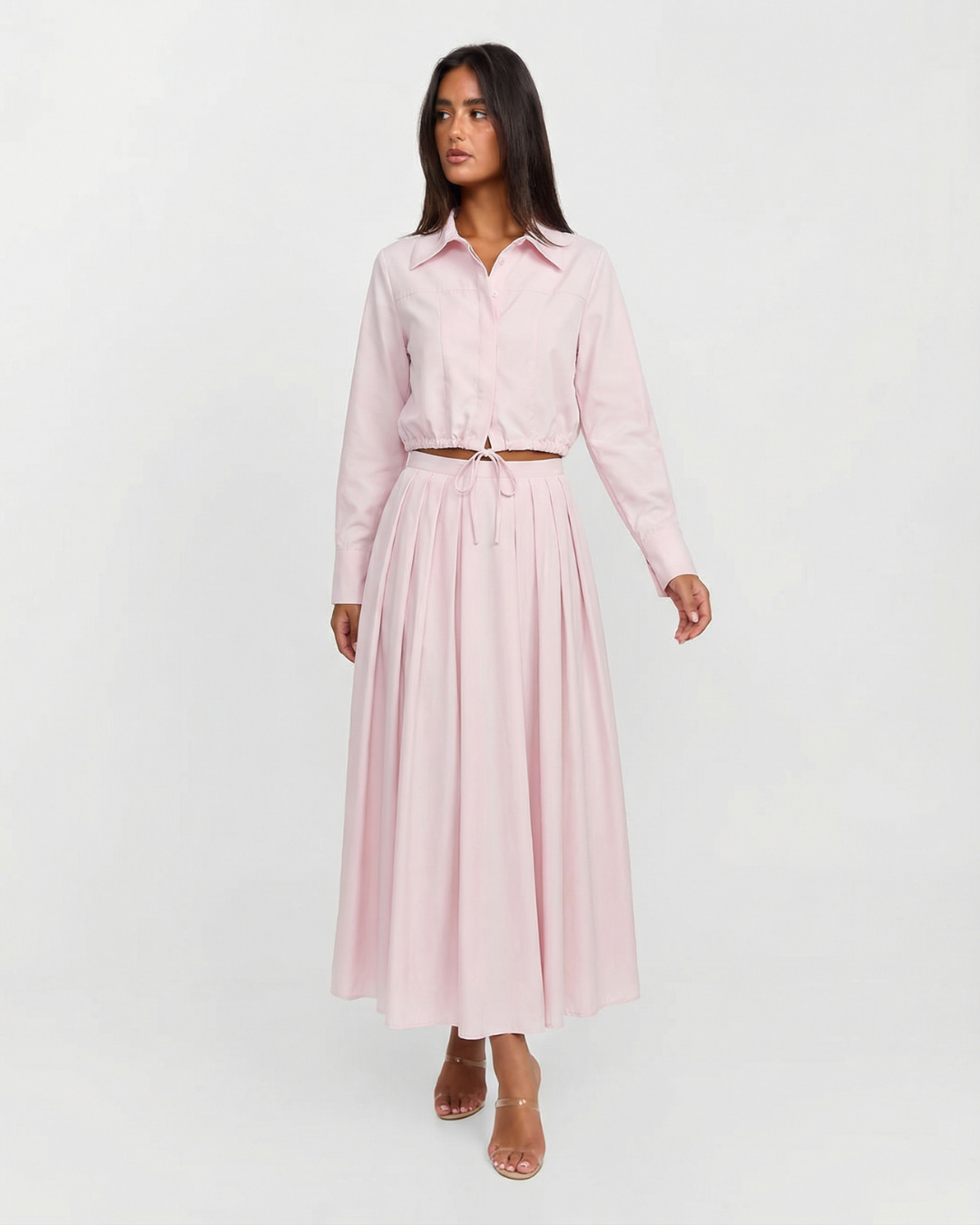 Women's Summer Co ord Set | Cropped Shirt Pleated Skirt