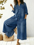 Women's Summer Jumpsuit | Denim Wide Leg & Button-Front