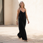 Women's Summer Jumpsuit | Flowing Wide Leg & Gold Hardware Straps