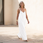 Women's Summer Jumpsuit | Flowing Wide Leg & Gold Hardware Straps