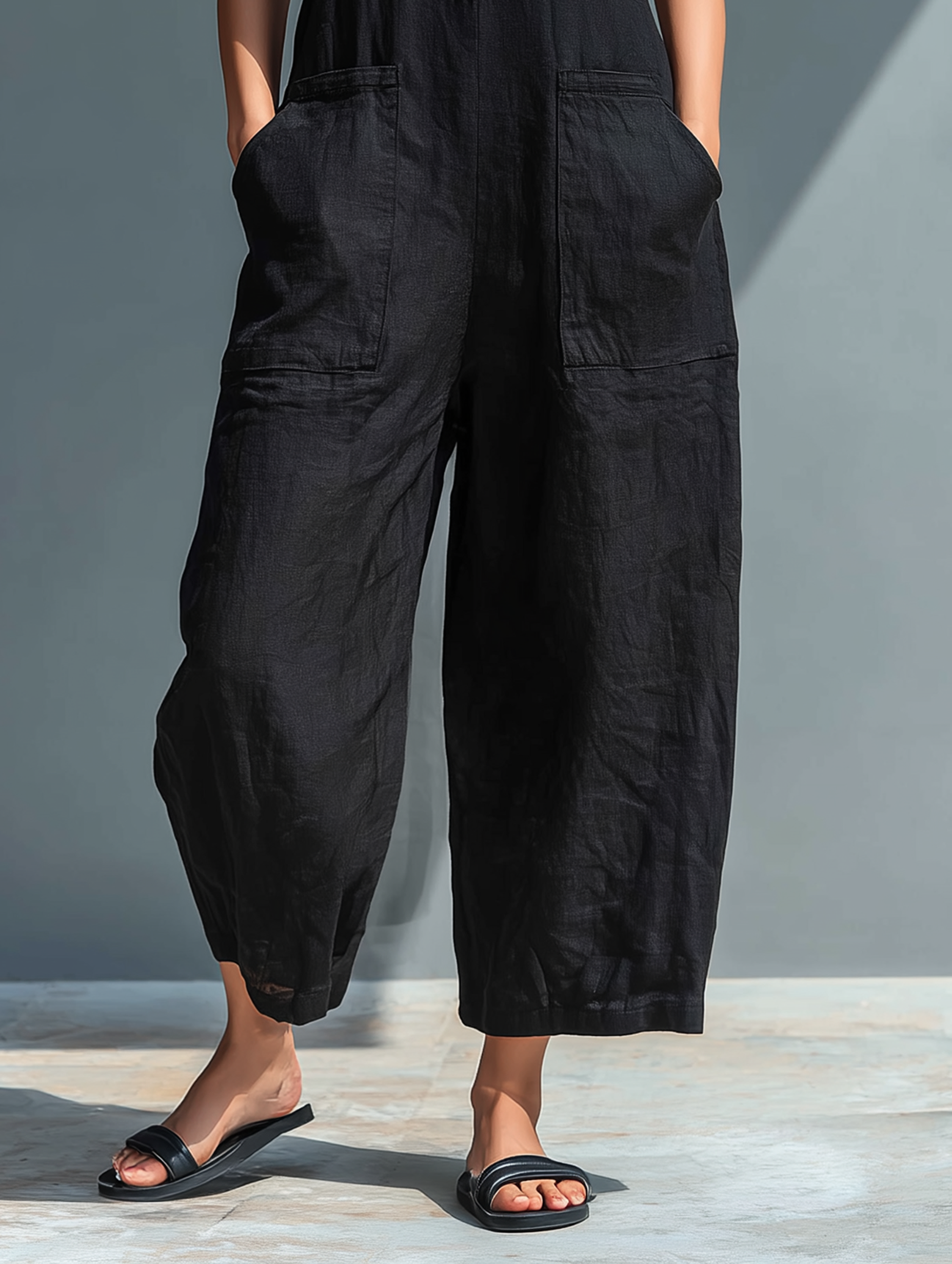 Women's Summer Jumpsuit | Sleeveless Wide Leg & Button Henley Neck