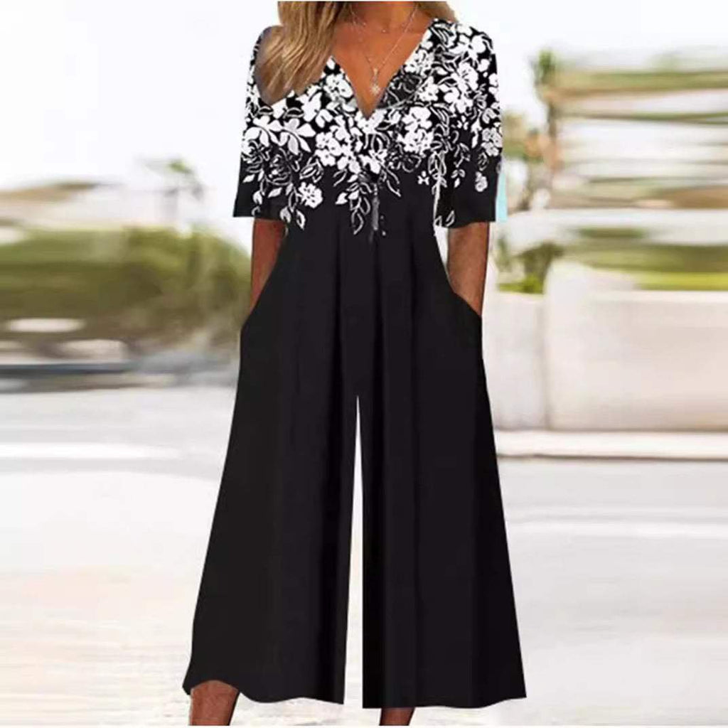 Women's Summer Jumpsuit | V-Neck Wide Leg Design