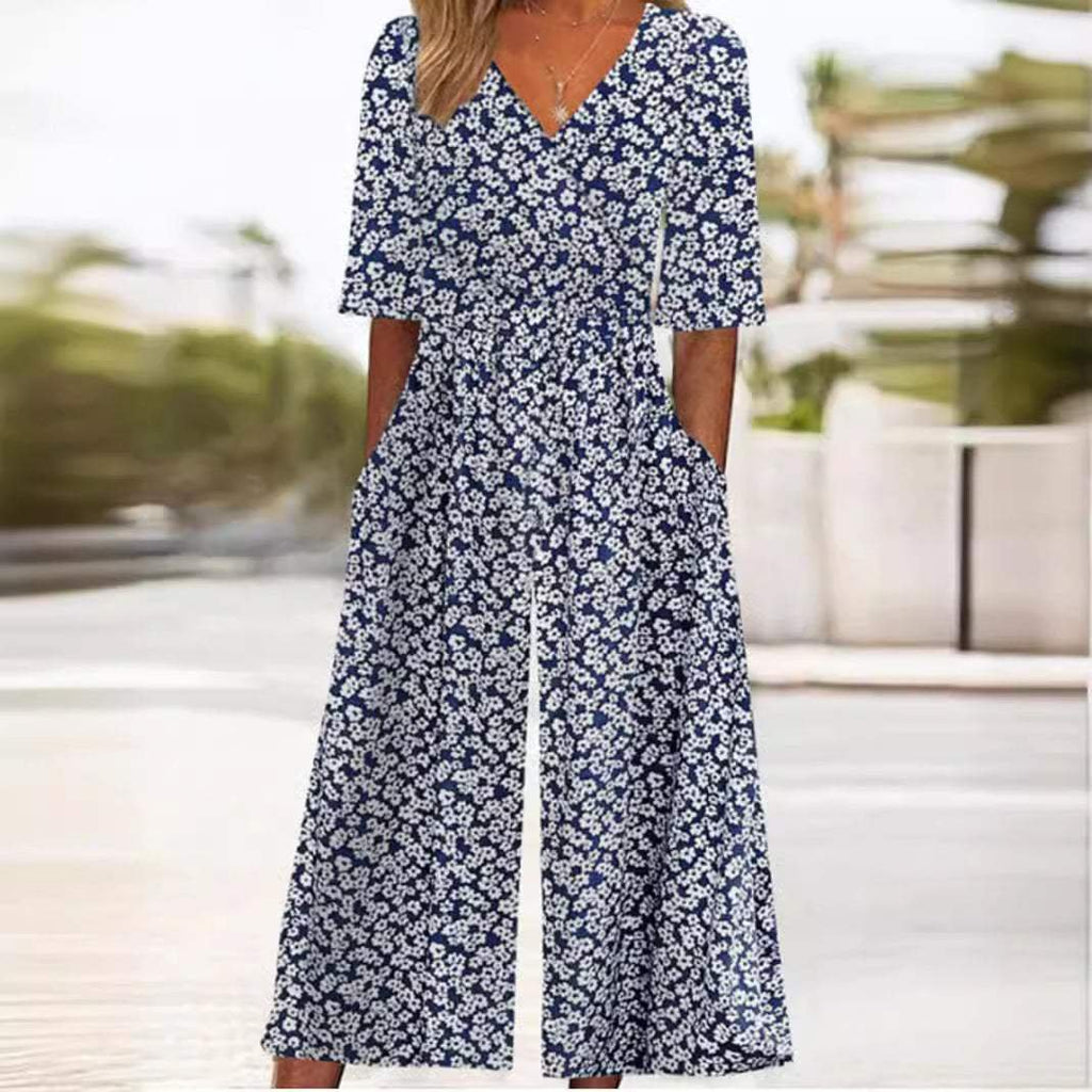 Women's Summer Jumpsuit | V-Neck Wide Leg Design