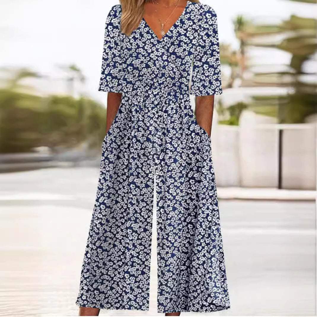Women's Summer Jumpsuit | V-Neck Wide Leg Design