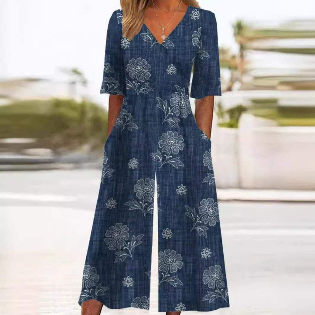 Women's Summer Jumpsuit | V-Neck Wide Leg Design