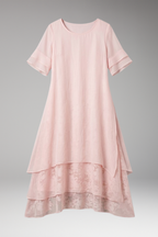 Women's Summer Midi Dress | Layered Hem & Floral Lace Detail