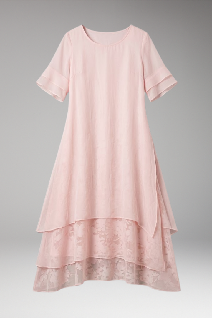 Women's Summer Midi Dress | Layered Hem & Floral Lace Detail