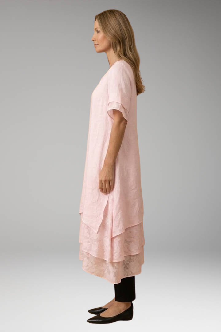 Women's Summer Midi Dress | Layered Hem & Floral Lace Detail