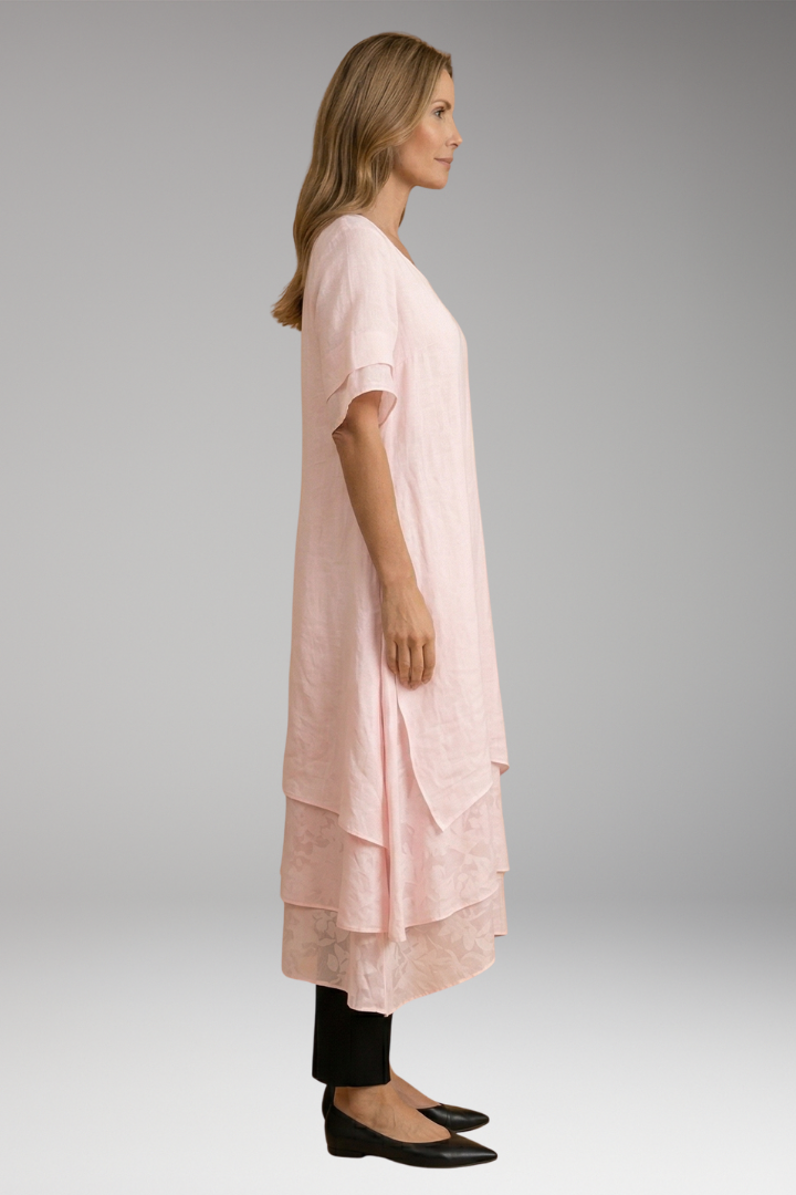 Women's Summer Midi Dress | Layered Hem & Floral Lace Detail