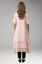 Women's Summer Midi Dress | Layered Hem & Floral Lace Detail