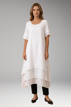 Women's Summer Midi Dress | Layered Hem & Floral Lace Detail
