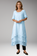 Women's Summer Midi Dress | Layered Hem & Floral Lace Detail