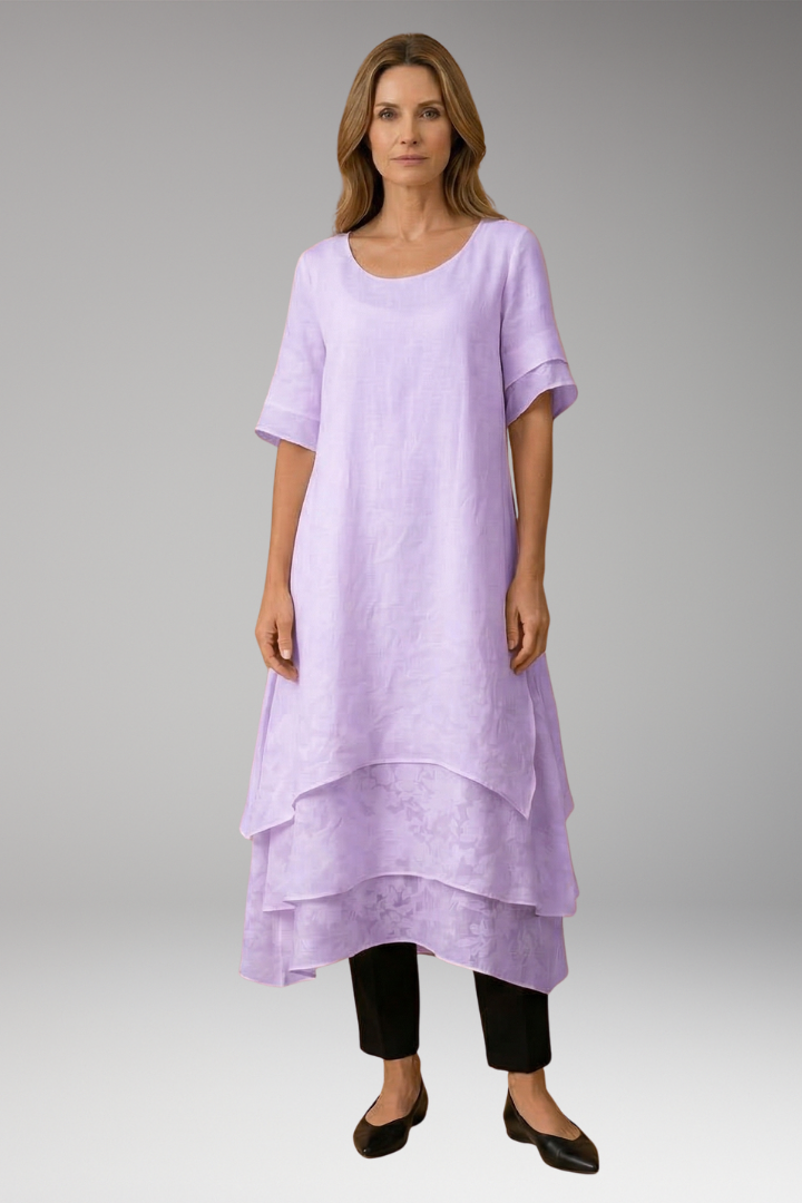 Women's Summer Midi Dress | Layered Hem & Floral Lace Detail