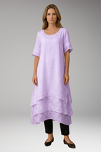 Women's Summer Midi Dress | Layered Hem & Floral Lace Detail