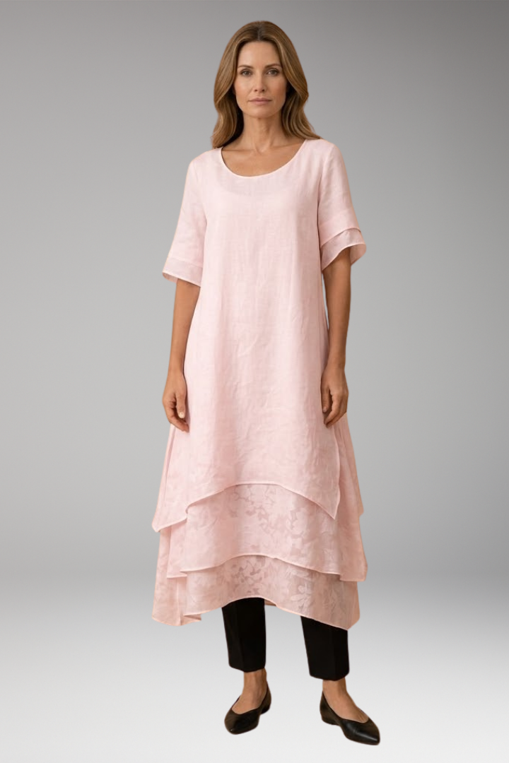 Women's Summer Midi Dress | Layered Hem & Floral Lace Detail