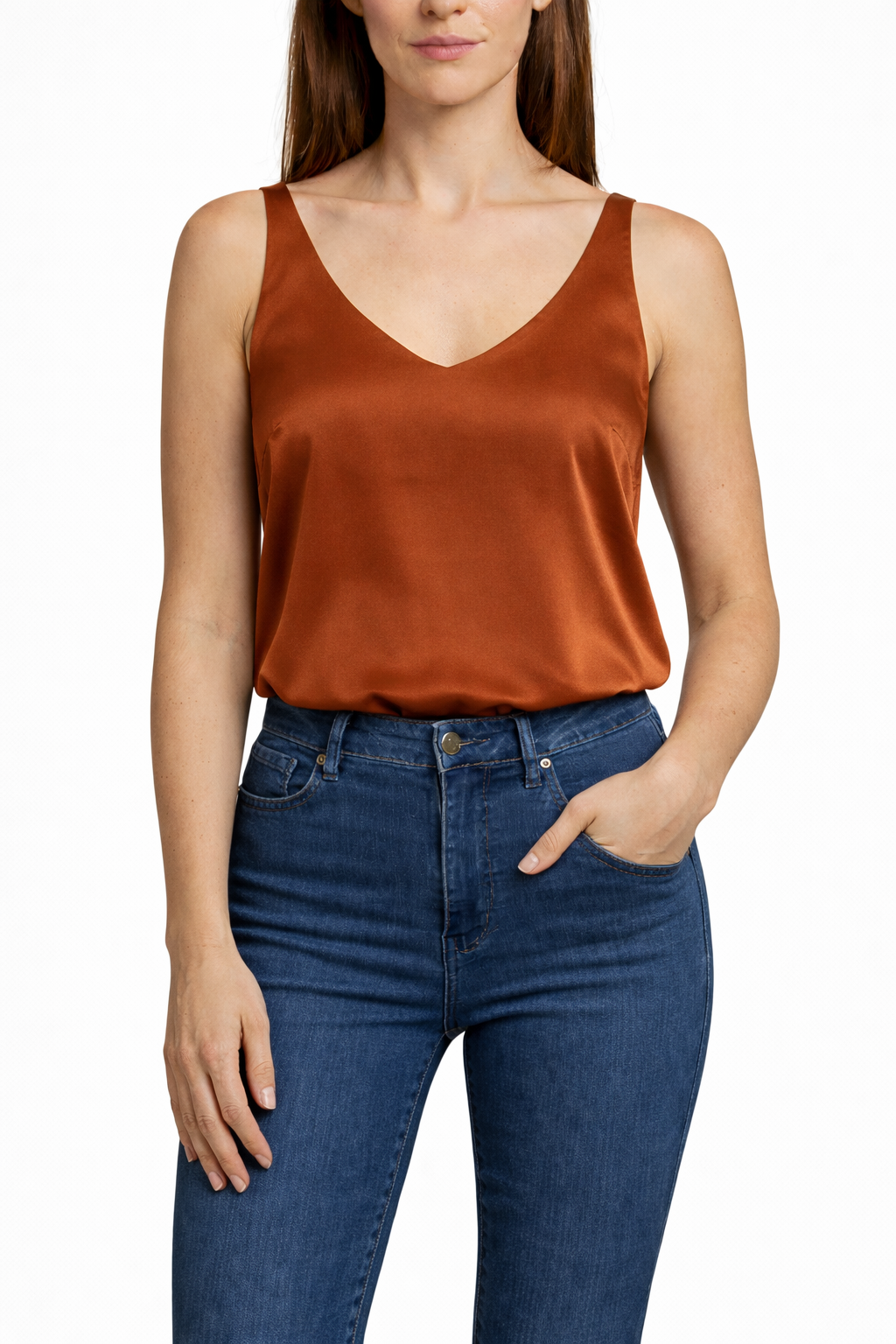 Women's Top | Sleeveless Satin V-Neck & Effortless Elegance