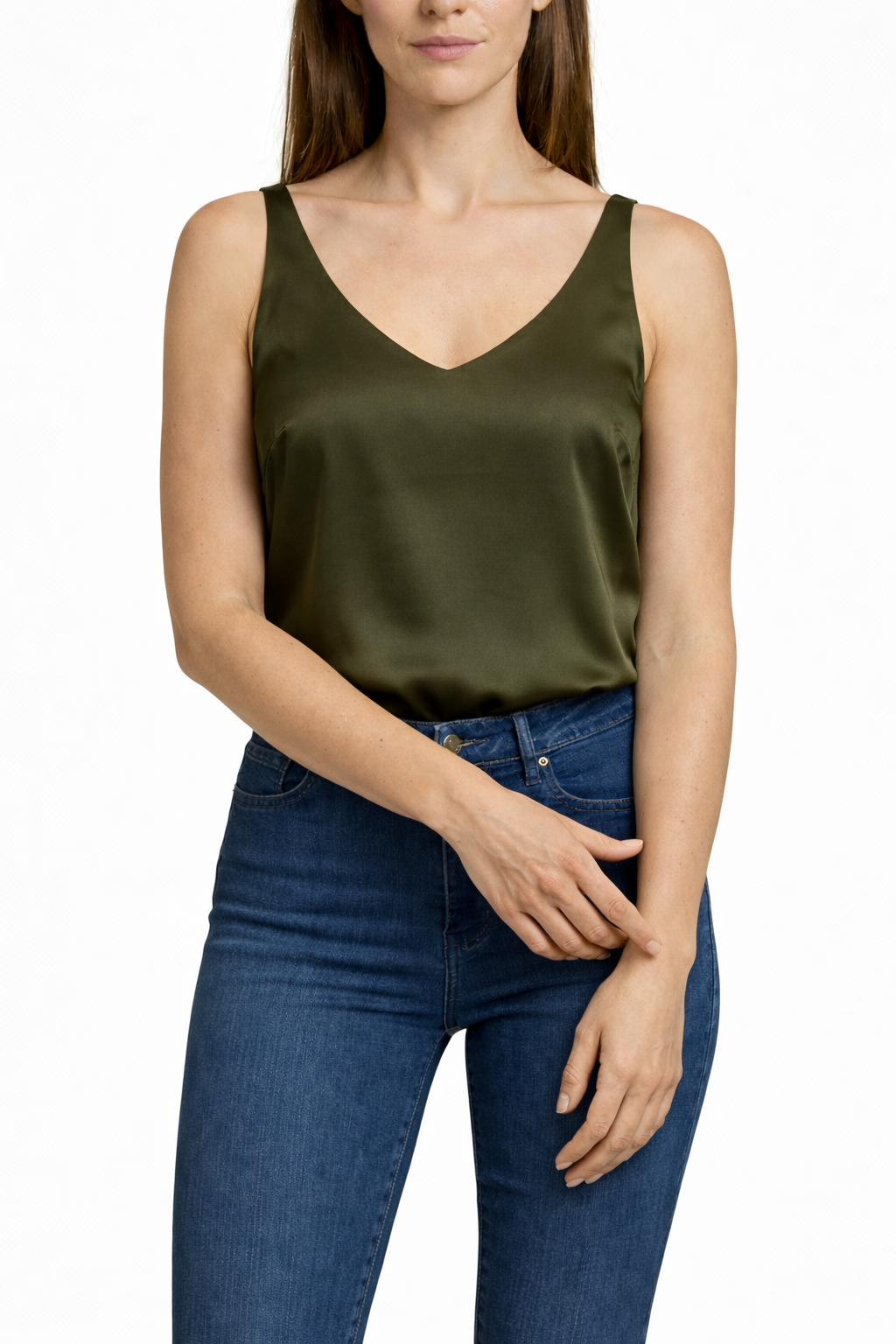 Women's Top | Sleeveless Satin V-Neck & Effortless Elegance