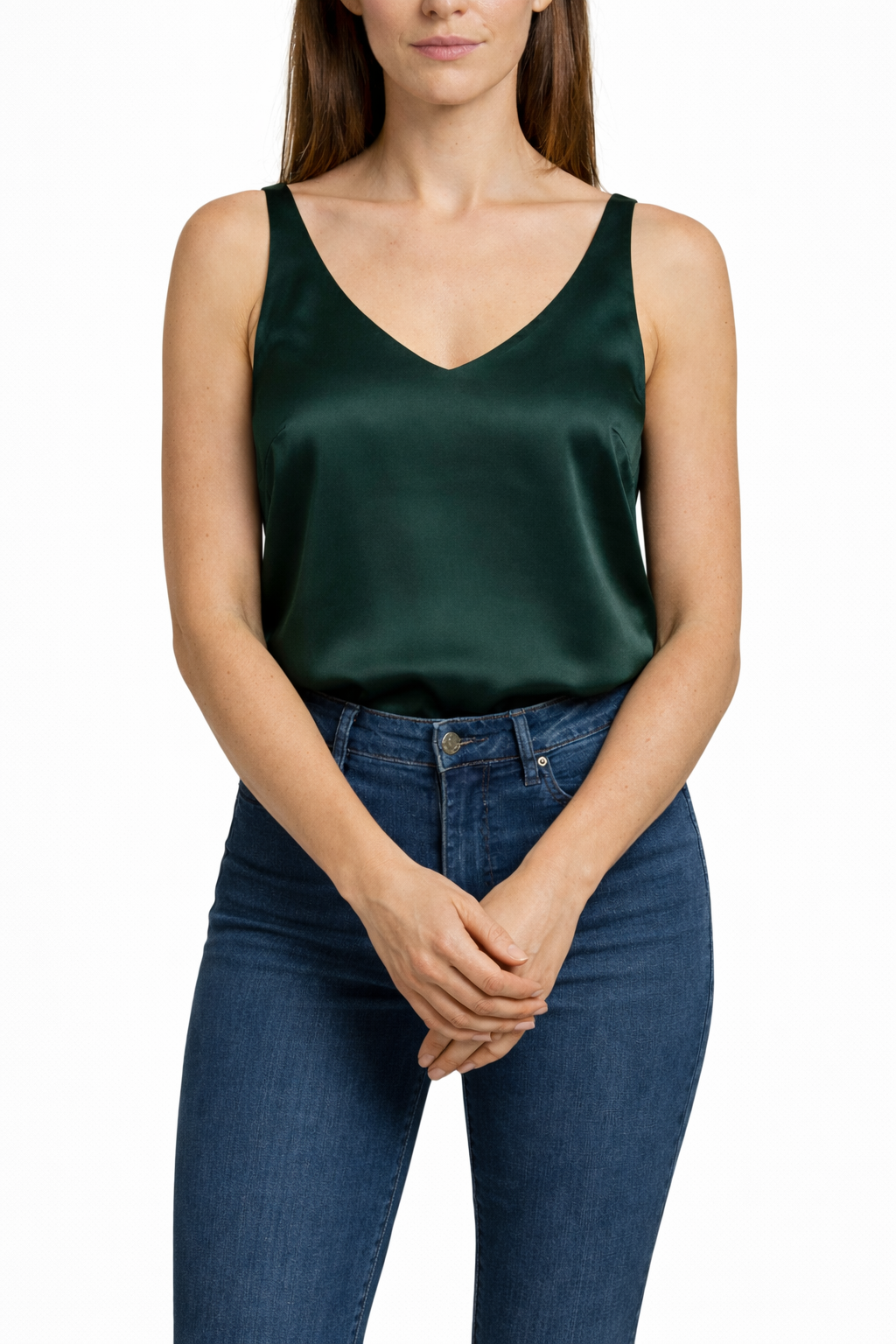 Women's Top | Sleeveless Satin V-Neck & Effortless Elegance