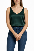Women's Top | Sleeveless Satin V-Neck & Effortless Elegance