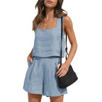 Women's Top and Shorts Set | Square Neck Sleeveless Co-ord