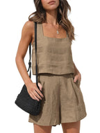 Women's Top and Shorts Set | Square Neck Sleeveless Co-ord