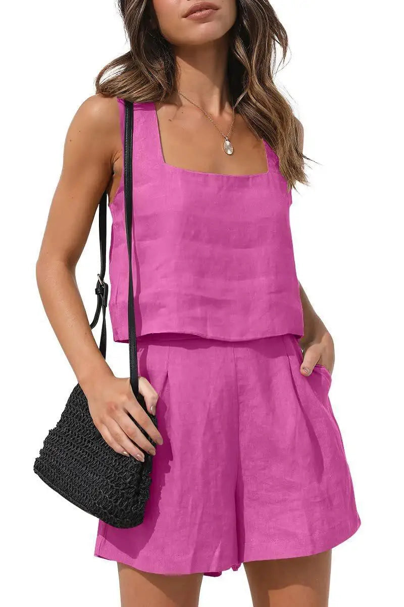 Women's Top and Shorts Set | Square Neck Sleeveless Co-ord