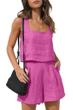 Women's Top and Shorts Set | Square Neck Sleeveless Co-ord