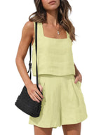 Women's Top and Shorts Set | Square Neck Sleeveless Co-ord