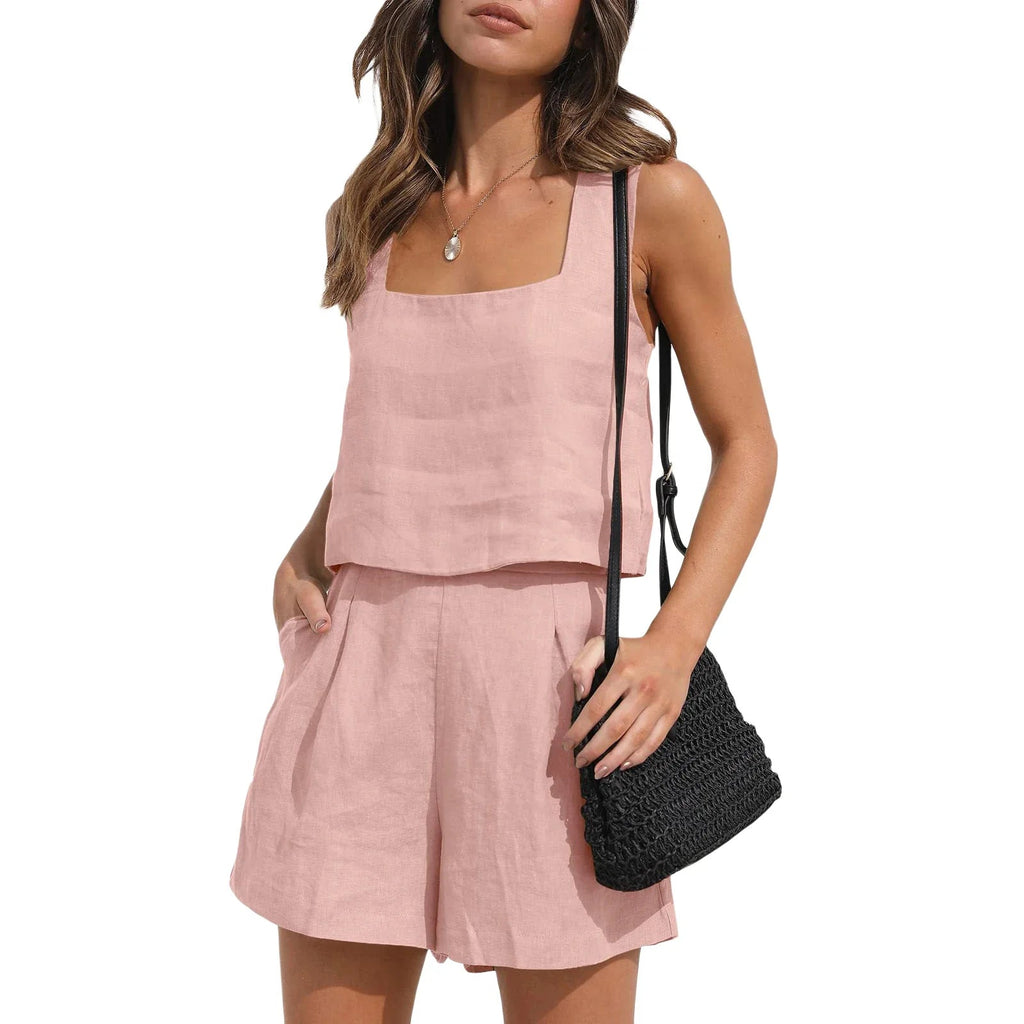Women's Top and Shorts Set | Square Neck Sleeveless Co-ord