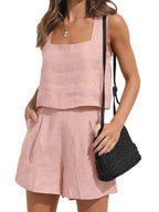 Women's Top and Shorts Set | Square Neck Sleeveless Co-ord