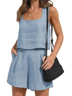 Women's Top and Shorts Set | Square Neck Sleeveless Co-ord