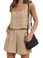 Women's Top and Shorts Set | Square Neck Sleeveless Co-ord