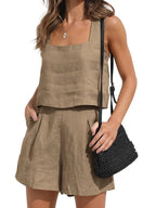 Women's Top and Shorts Set | Square Neck Sleeveless Co-ord