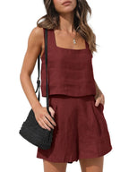 Women's Top and Shorts Set | Square Neck Sleeveless Co-ord