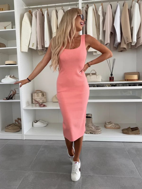 Women's Two Piece Dress Set | Elegant Ribbed Midi Dress & Cardigan