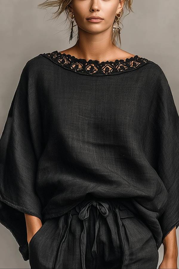 Women's Two Piece Set | Batwing Top & Drawstring Shorts Co-ord