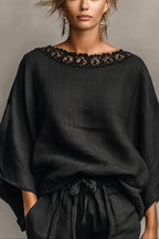 Women's Two Piece Set | Batwing Top & Drawstring Shorts Co-ord
