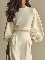 Women's Two Piece Set | Crew Neck & High-Waisted