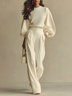 Women's Two Piece Set | Crew Neck & High-Waisted