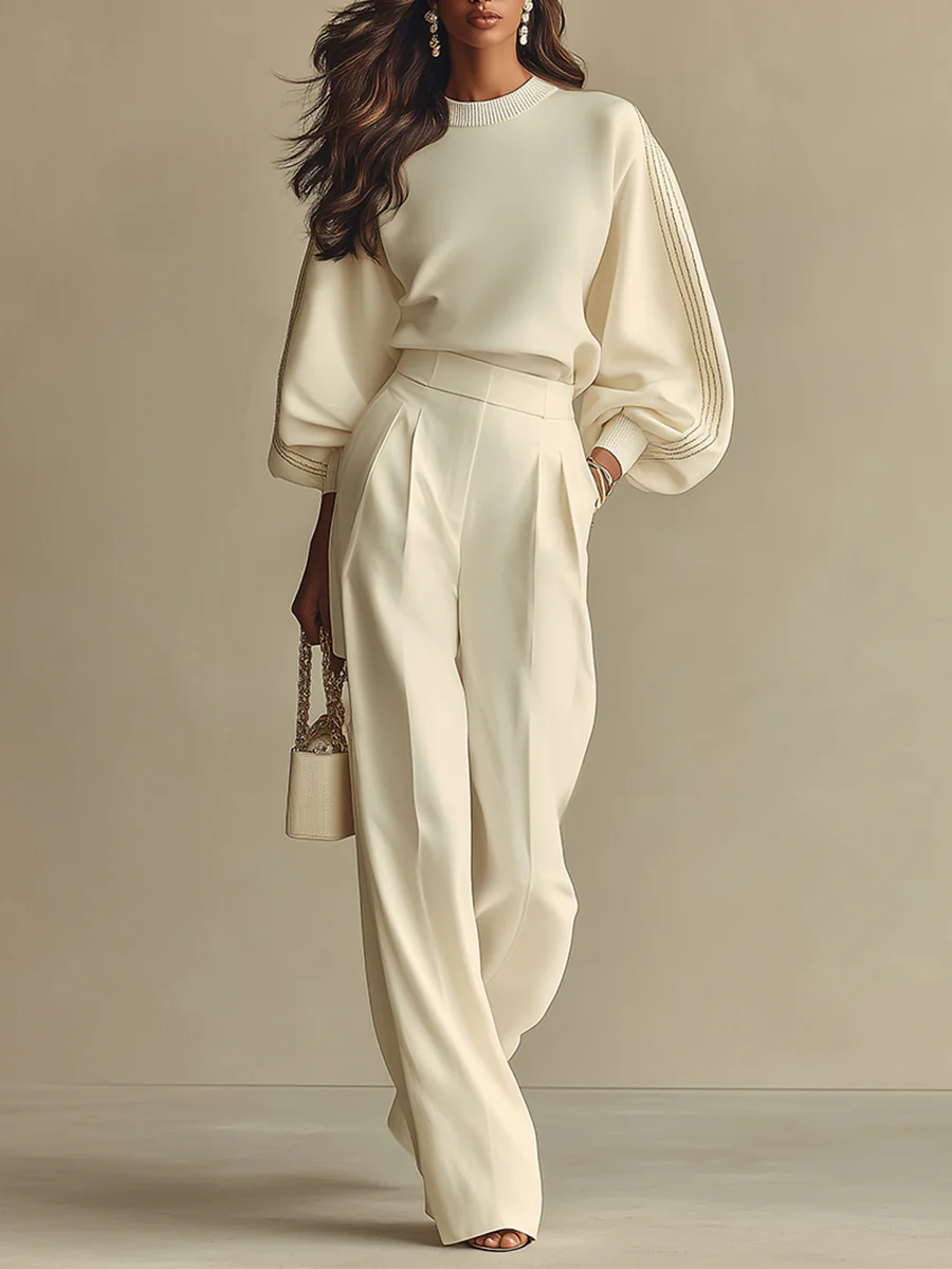 Women's Two Piece Set | Crew Neck & High-Waisted