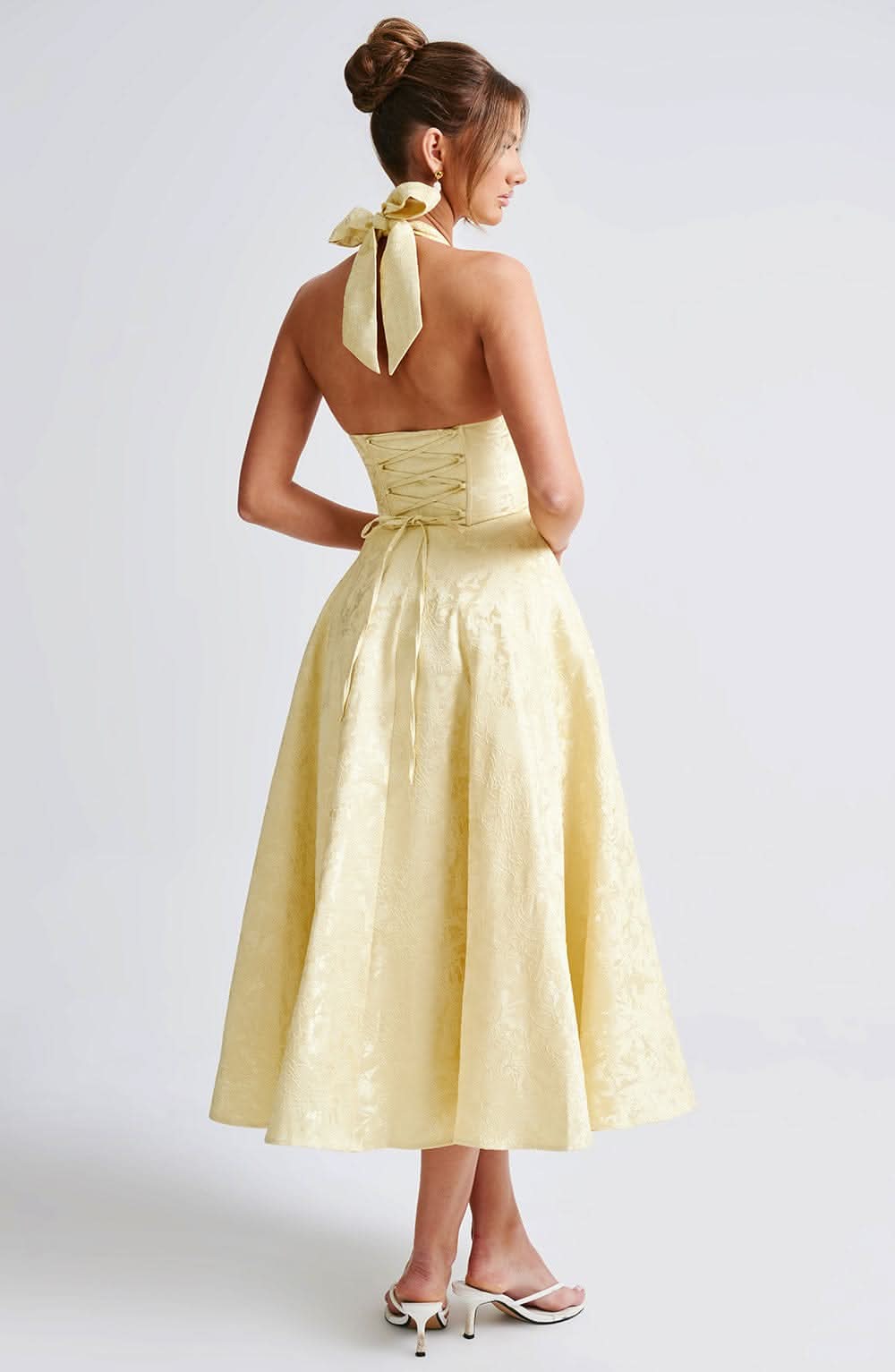 Women's Wedding Guest Dress| Halter Neck & Floral A-Line Midi