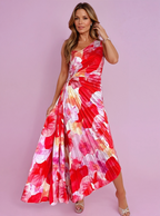 Women's Wedding Guest Maxi Dress | Pleated Floral & One-Shoulder