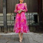 Women's Wedding Guest Midi Dress | Floral Print & Puff Sleeve