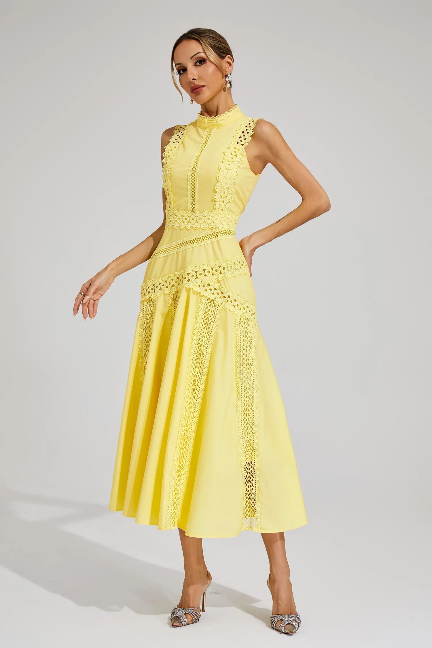 Women's Wedding Guest Midi Dress | Lace Trim & A-Line Skirt