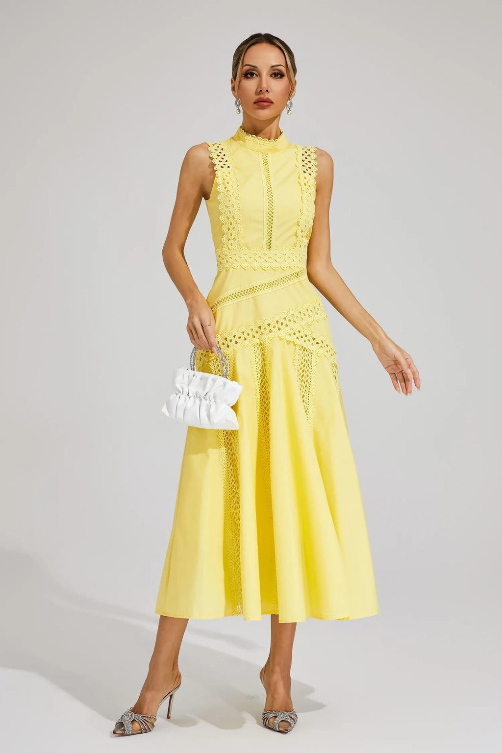 Women's Wedding Guest Midi Dress | Lace Trim & A-Line Skirt