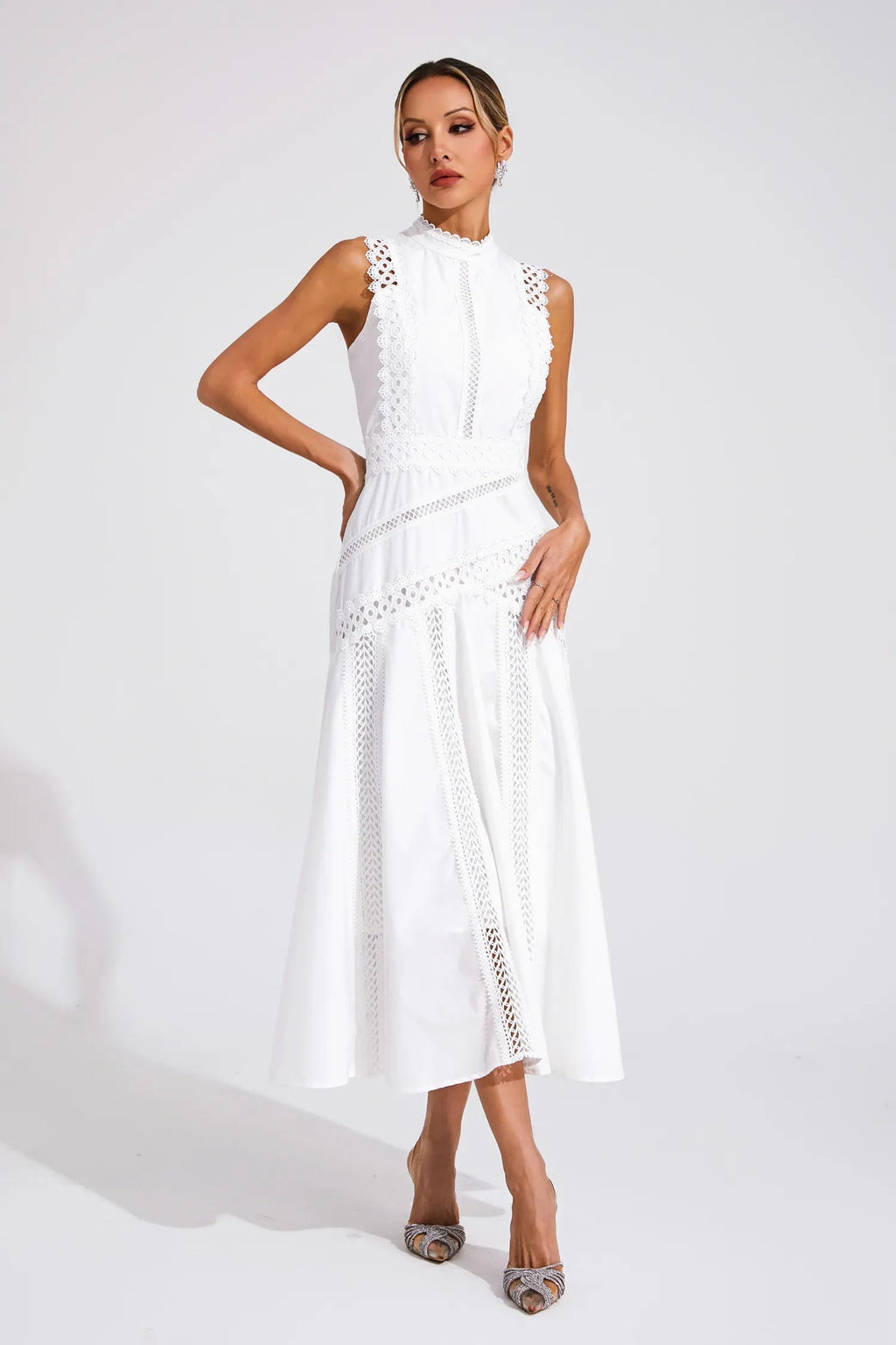 Women's Wedding Guest Midi Dress | Lace Trim & A-Line Skirt