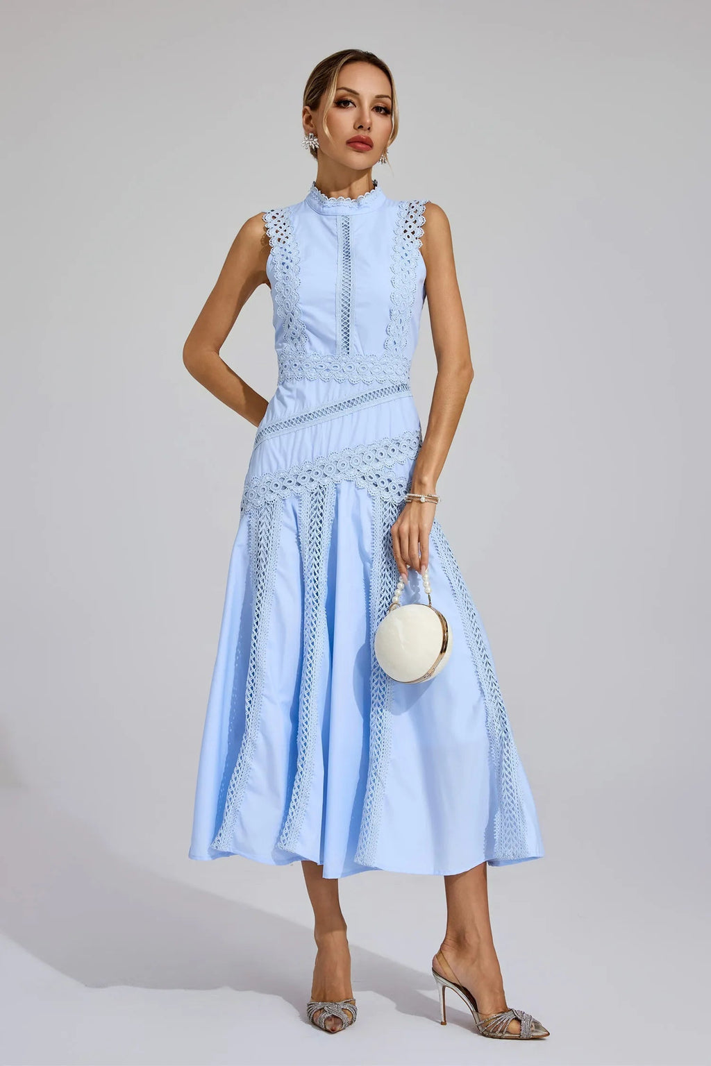 Women's Wedding Guest Midi Dress | Lace Trim & A-Line Skirt