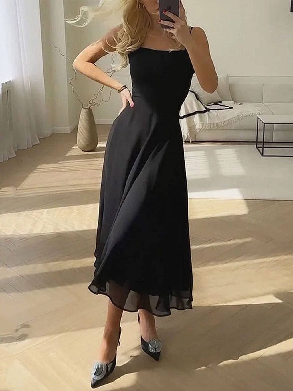Women's Wedding Guest Midi Dress | Square Neck & A-Line Skirt